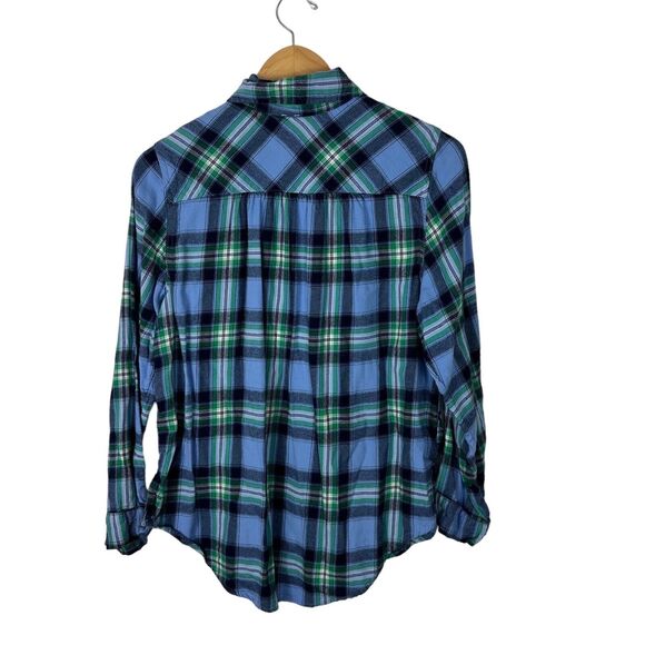 Aerie Plaid‎ Flannel Shirt Women's Small Button Front Blue Green Soft - Picture 3 of 11